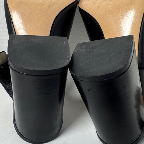 PRADA Women's Black Leather Peep Toe Block Heel Sandals Ankle Strap Size 37.5/7 - Picture 10 of 14
